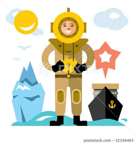 Vector Underwater diving.  32398465