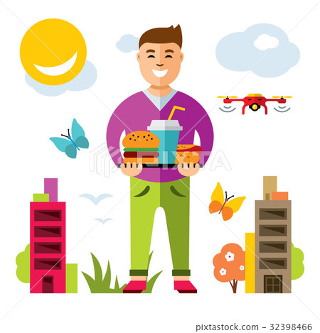 Vector Happy hipster man with hamburger Vector Happy hipster man with hamburger 32398466