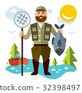 Vector Fishing concept. Fisherman with big fish 32398497
