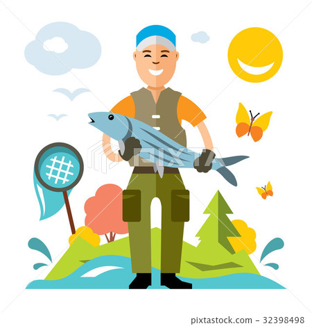 Vector Fishing. Fisherman with big fish 32398498