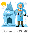 Vector Smiling Eskimo with fish.  32398505