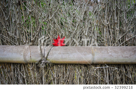 Bamboo fence with a maple leaf Bamboo fence with a maple leaf 32399218