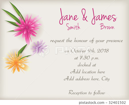 Wedding invitation with abstract flowers Wedding invitation with abstract flowers 32401502