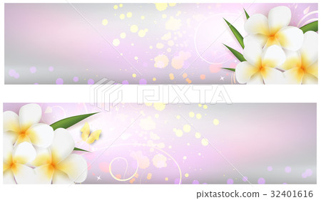 Banners with plumeria flowers Banners with plumeria flowers 32401616