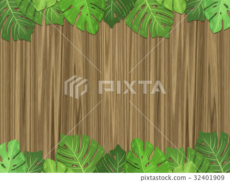 Botanical tropical plant frame leaves woodgraining Botanical tropical plant frame leaves woodgraining 32401909