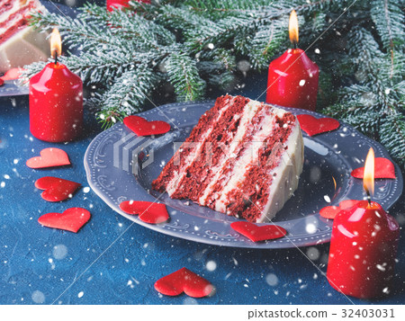 Red velvet cake slice for Valentines day dessert Red velvet cake slice for Valentines day dessert 32403031