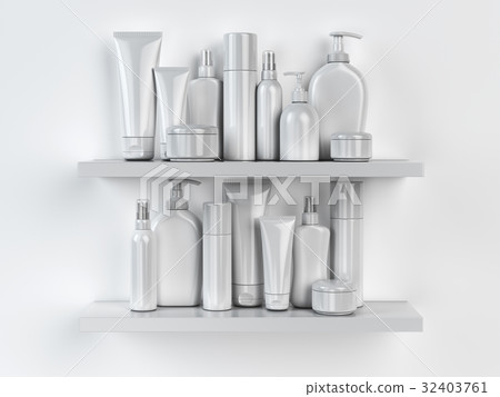Shelf with cosmetics and toiletries. 32403761