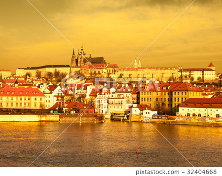 Prague Castle and Vltava River illuminated by Prague Castle and Vltava River illuminated by 32404668