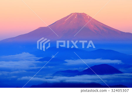 Mt. Fuji and the sea of clouds in the morning glow seen from the Tanzawa Mountains / Tower Mountain 32405307