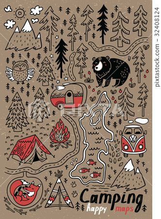 Hand drawn vector maps. Print for camping and Hand drawn vector maps. Print for camping and 32408124