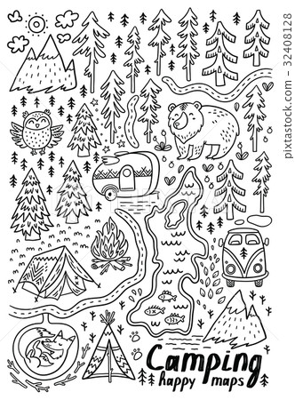 Hand drawn vector maps. Print for camping and Hand drawn vector maps. Print for camping and 32408128