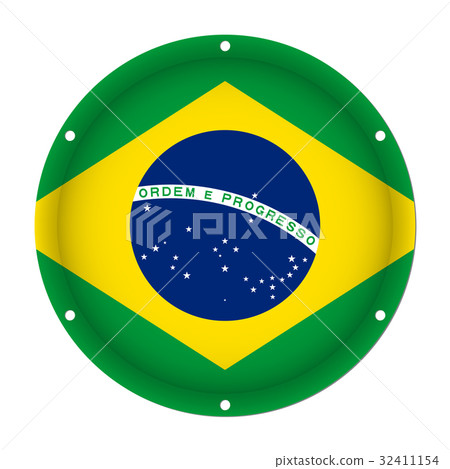 round metallic flag of Brazil with screw holes 32411154