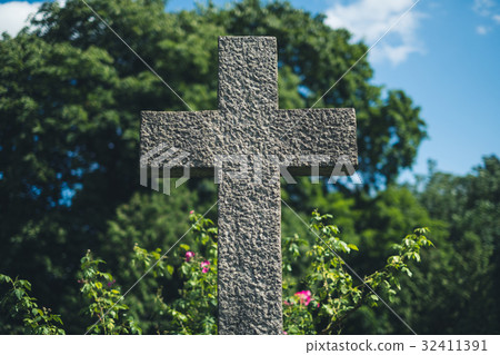 stone cross on grave, gravestone on cemetery stone cross on grave, gravestone on cemetery 32411391