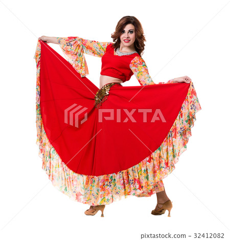 young woman dancing, isolated in full body on 32412082