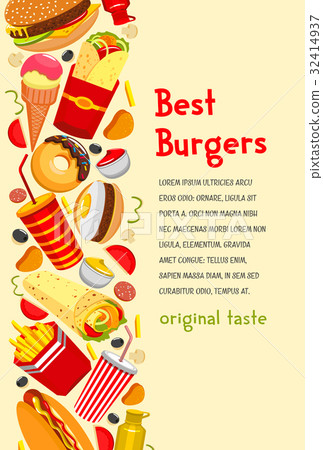 Vector fast food poster for burgers restaurant Vector fast food poster for burgers restaurant 32414937