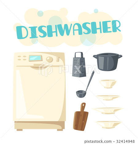 Dishwasher appliance and vector kitchen dishware Dishwasher appliance and vector kitchen dishware 32414948