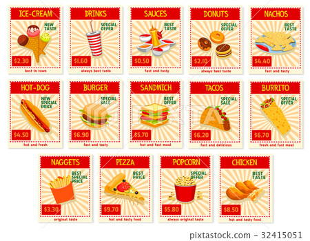Vector fast food restaurant menu price cards Vector fast food restaurant menu price cards 32415051