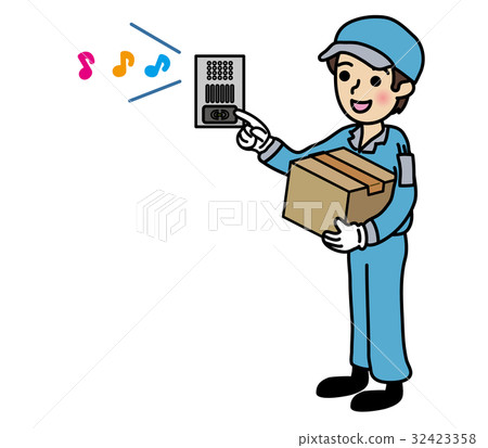 A delivery man ringing the intercom 32423358