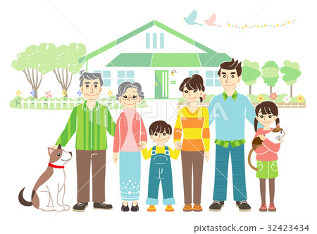 Three generations family and house 32423434