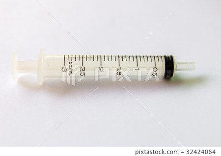 Transparent plastic syringe on white background Transparent plastic syringe on white background 32424064