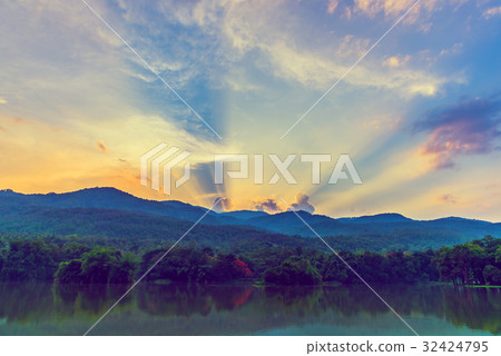 image of lake and the mountain. 32424795