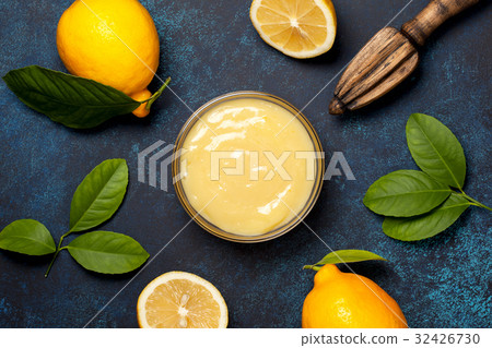 lemon curd in a glass bowl 32426730