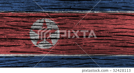 North korea flag with old wooden background North korea flag with old wooden background 32428113