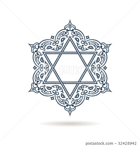 Star of David. Vector Jewish ornament. Blue icon 32428942