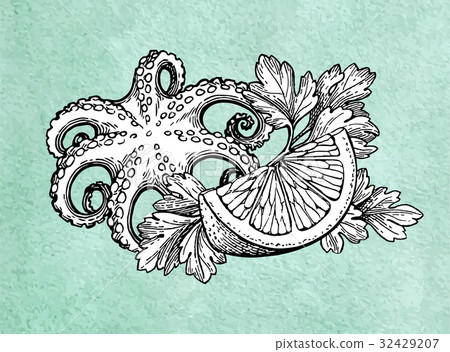 Octopus with lemon and parsley. 32429207