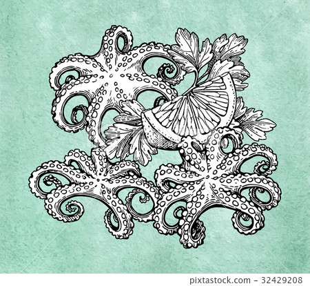 Octopus with lemon and parsley. 32429208