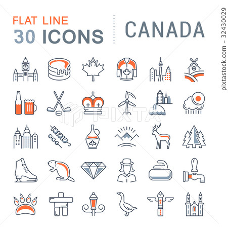 Set Vector Flat Line Icons Canada 32430029