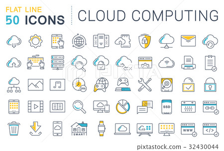 Set Vector Flat Line Icons Cloud Service - Stock Illustration [32430044 ...