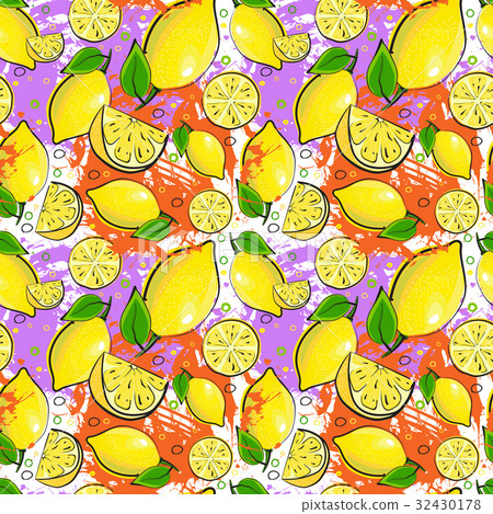 Seamless Pattern Lemon Fruits Summer Ornament - Stock Illustration ...