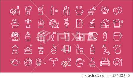 Set Vector Flat Line Icons Drinks and Alcohol Set Vector Flat Line Icons Drinks and Alcohol 32430260