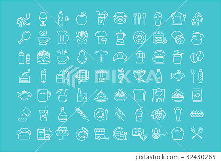Set Vector Flat Line Icons Drinks and Food - Stock Illustration ...