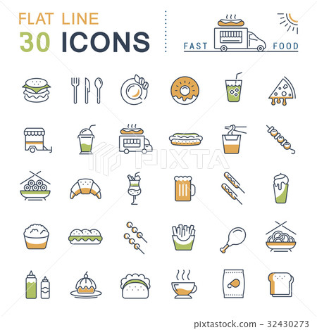 Set Vector Flat Line Icons Fast Food 32430273