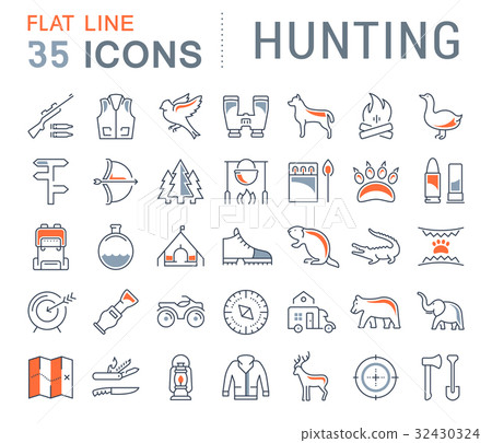Set Vector Flat Line Icons Hunting  32430324