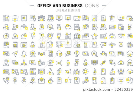 Set Vector Flat Line Icons Office and Business 32430339