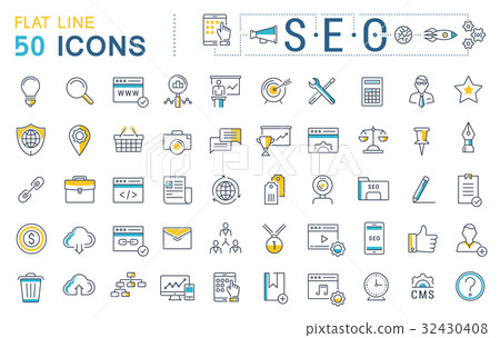 Set Vector Flat Line Icons SEO 32430408