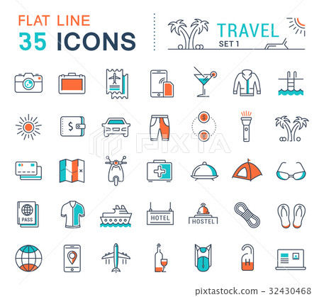 Set Vector Flat Line Icons Travel Set Vector Flat Line Icons Travel 32430468