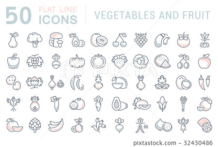 Set Vector Flat Line Icons Vegetables and Fruit 32430486