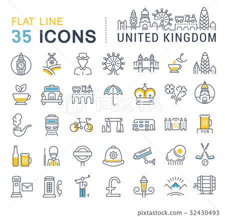 Set Vector Flat Line Icons UK - Stock Illustration [32430493] - PIXTA