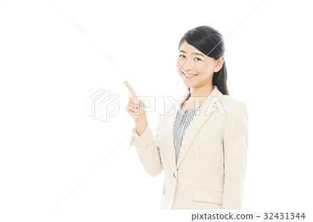 Business woman pointing white back 32431344
