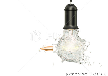 Bullet braking hanging light bulb, 3D rendering Bullet braking hanging light bulb, 3D rendering 32431362