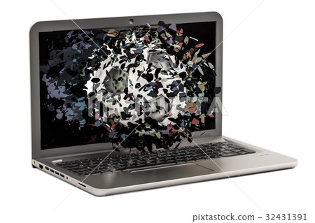 Soccer ball flying through broken monitor 32431391
