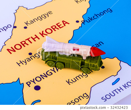 Map of North Korea with a military machine 32432423