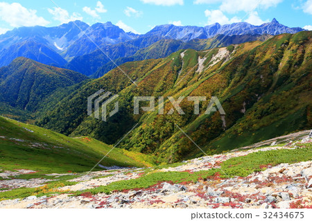 A spear / Hodaka mountain range seen from the Northern Alps of the autumn leaves and Yokomutake 32434675