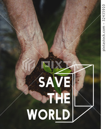 Environmental Friendly Nature Word on Hands Cupping Plant Background Environmental Friendly Nature Word on Hands Cupping Plant Background 32435910