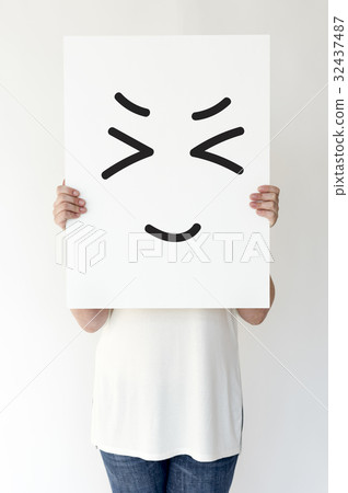 Illustration of smiley face on banner 32437487