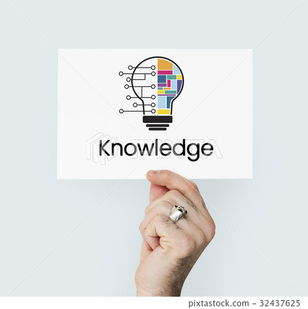 Hand holding banner network graphic overlay 32437625